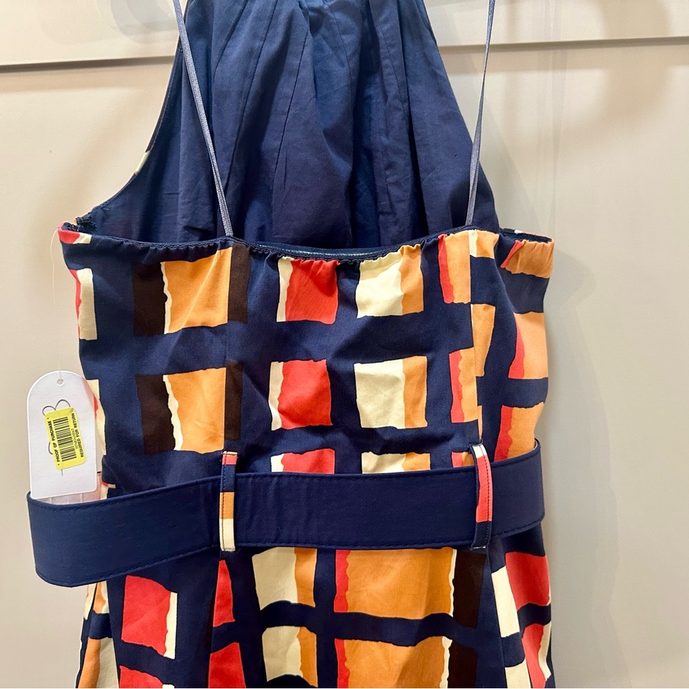 NWT Jessica Simpson Stylish Women’s Halter Dress with Belt - Navy/Orange pattern - Picture 3 of 10
